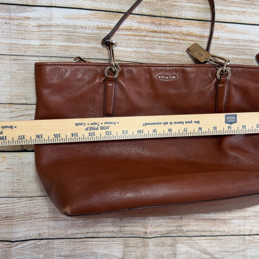 Coach Madison Leather East West Tote Brown Pebbled Leather Bag Red Interior - Picture 14 of 15